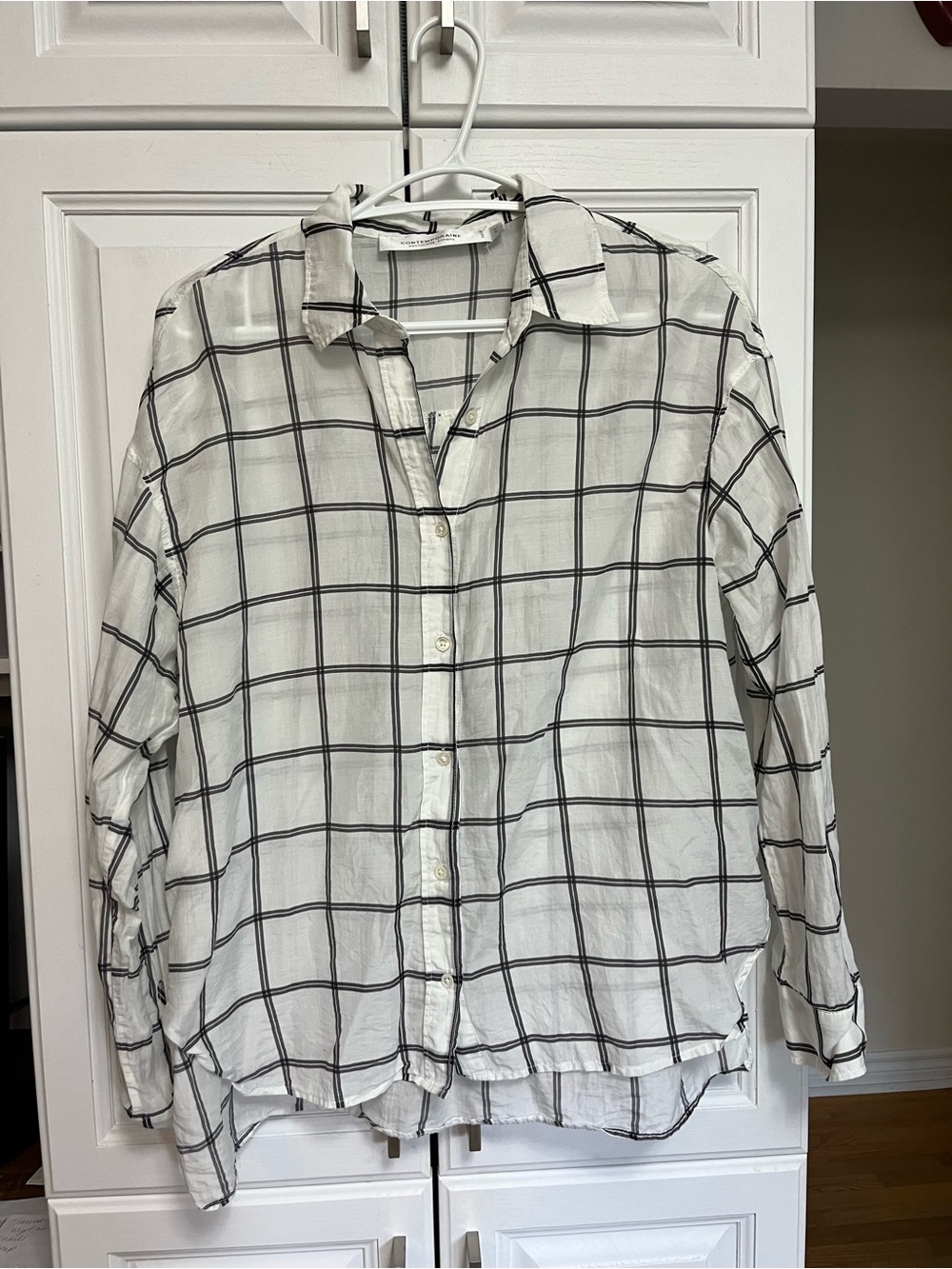 Contemporaine par Simons Grid Windowpane Button-Down Shirt – Size Small / Petite